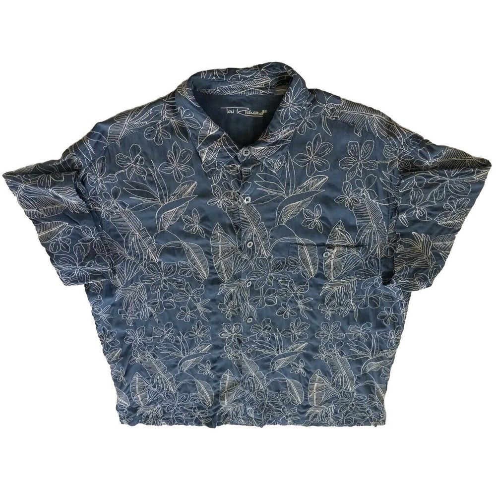 Tori‎ Richard Men 2XL Silk Chambray Buttons Heavy Embroider Floral/Paisley Shirt